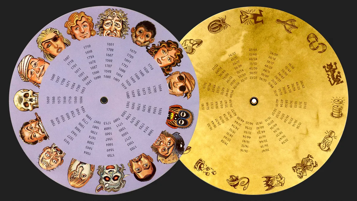 The Secret of Monkey Island involves spinning a cardboard wheel lined with grotesque pirate faces to match one displayed on your screen, then inputting a date. The second game features a similar system in the form of the Mix 'n' Mojo wheel. This is probably the most well known example of physical copy protection in a PC game, and there's even a digital version. ref PC gamer